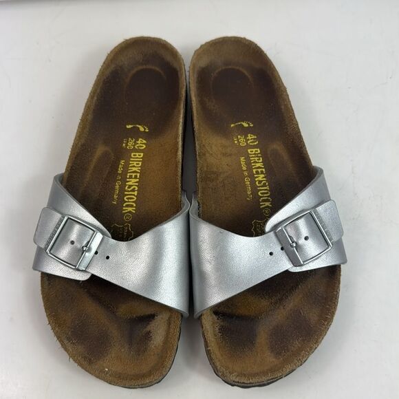 Birkenstock Madrid Silver  Patent Leather Single Strap Women's Sandals - Picture 9 of 13